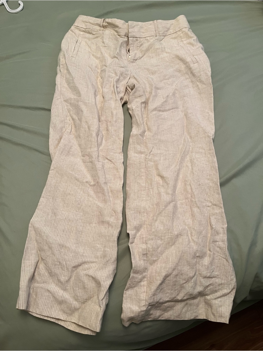 Banana Republic Beige Pinstripe Wide-Leg Trousers